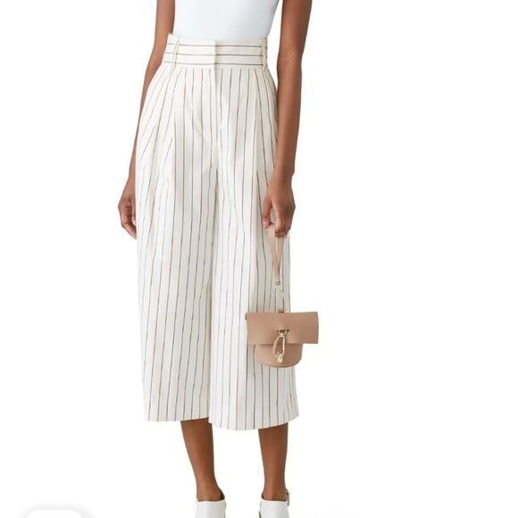 Tibi Bianca Crop Pant Ivory Multi Womens Size 6 High Waist Wide Leg Preppy - Picture 1 of 16